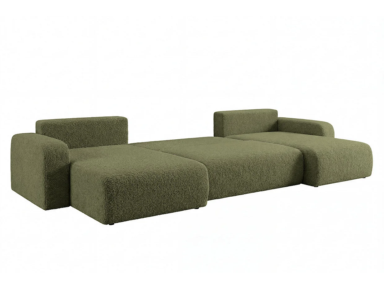 JELLA - Canapé panoramique convertible tissu bouclette Vert