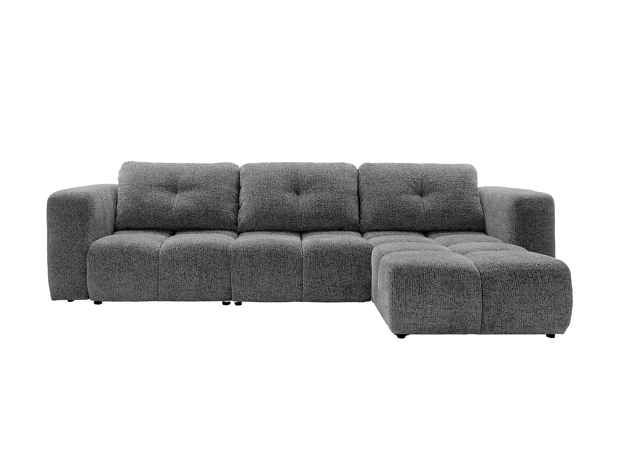 ROMY - Canapé d'angle convertible tissu chenille 4 places Gris foncé