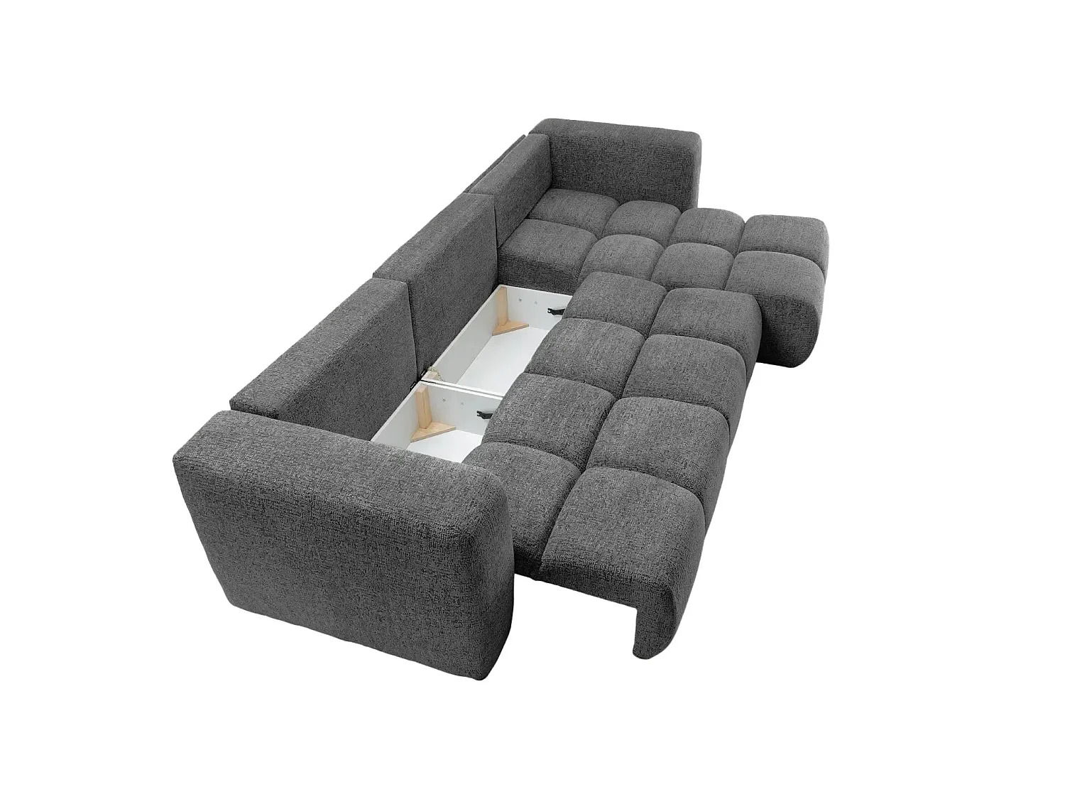 ROMY - Canapé d'angle convertible tissu chenille 4 places Gris foncé