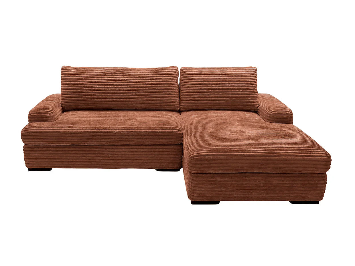 ODILON - Canapé d'angle convertible gros velours côtelé Terracotta Droit