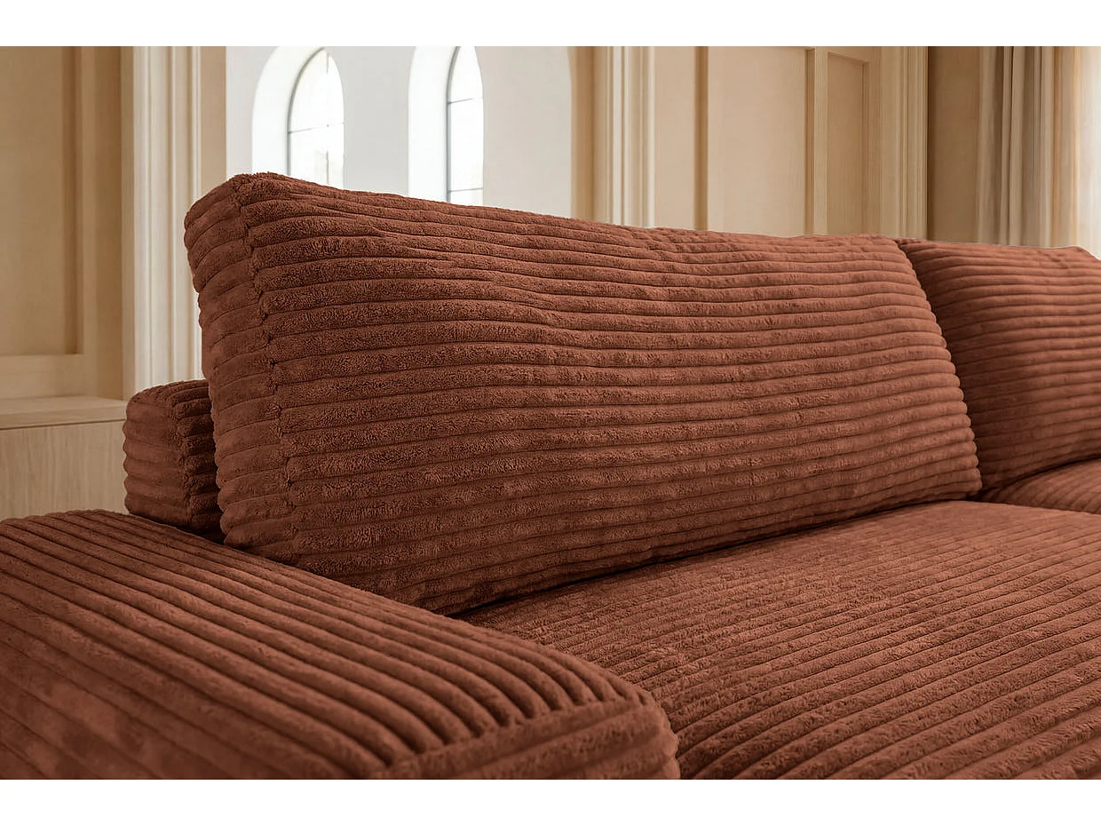 ODILON - Canapé d'angle convertible gros velours côtelé Terracotta Droit