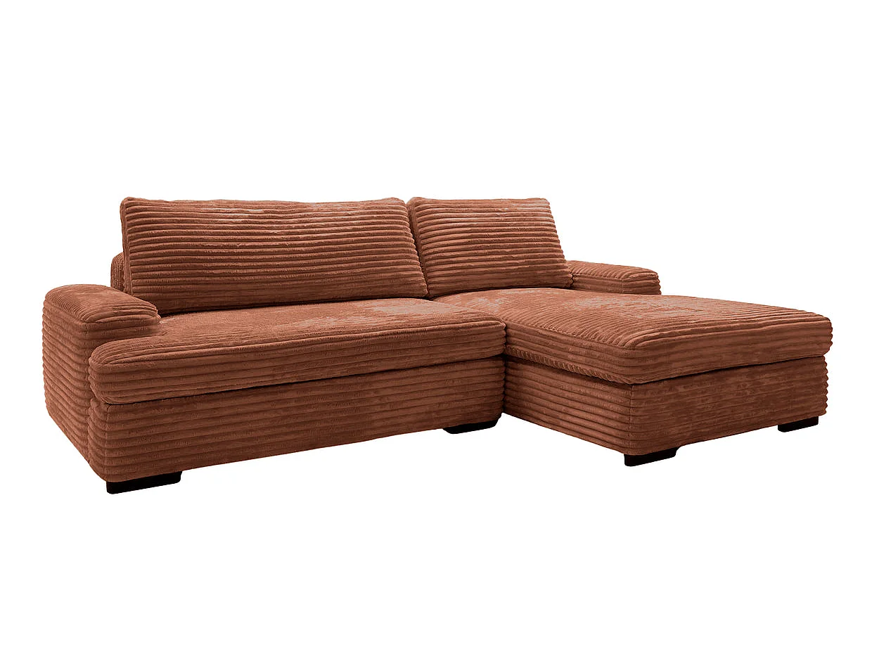 ODILON - Canapé d'angle convertible gros velours côtelé Terracotta Droit