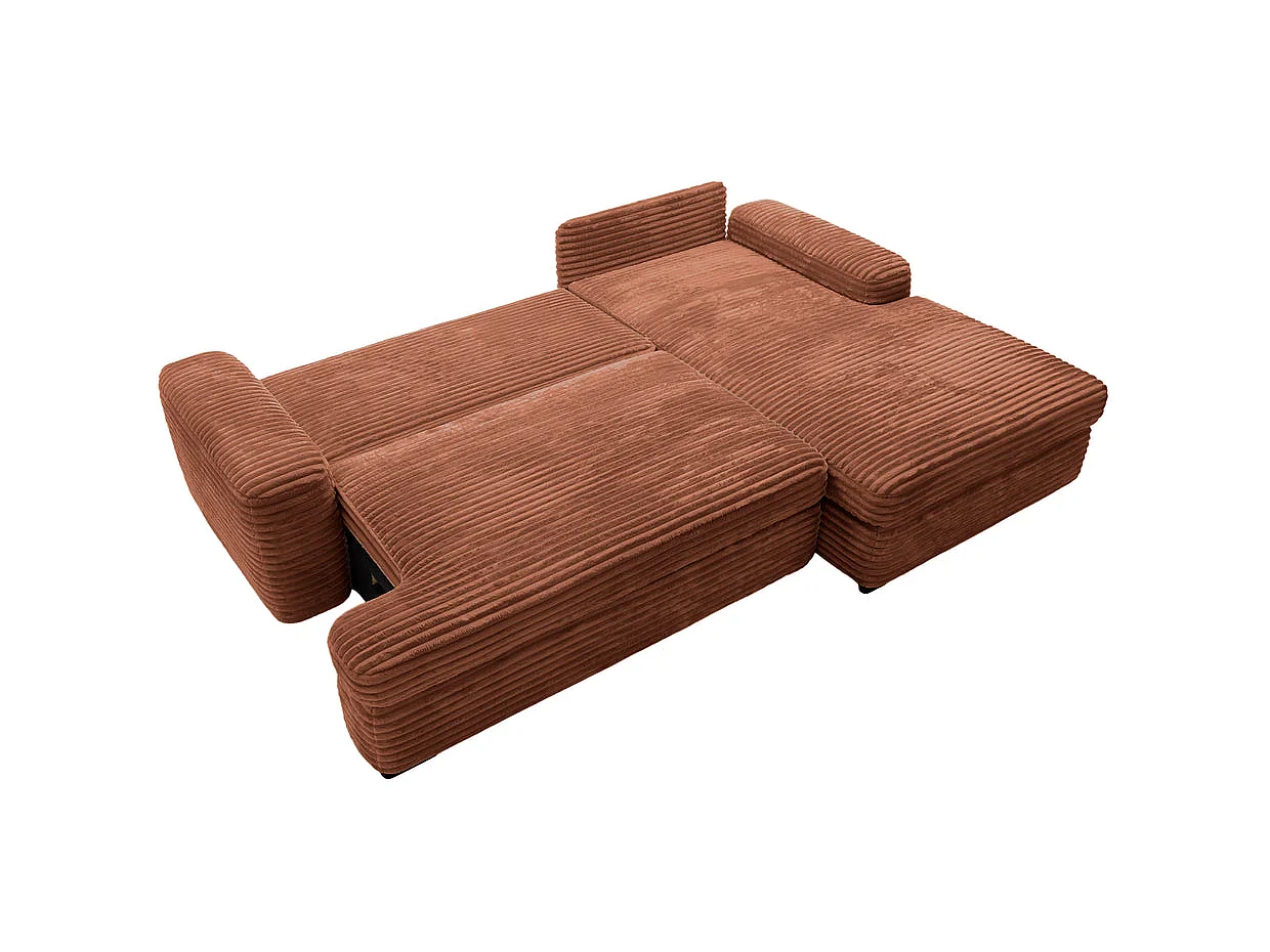 ODILON - Canapé d'angle convertible gros velours côtelé Terracotta Droit