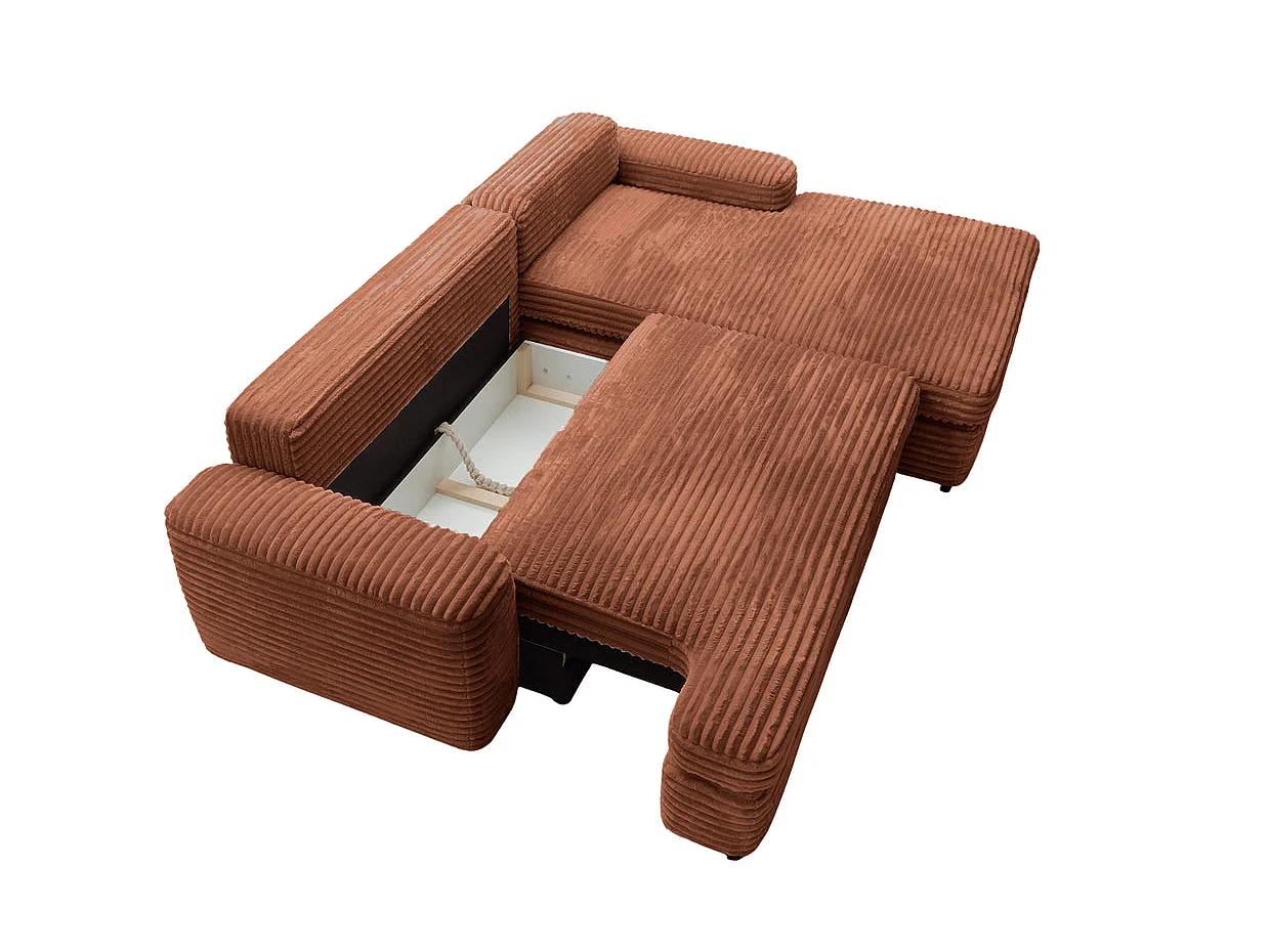 ODILON - Canapé d'angle convertible gros velours côtelé Terracotta Droit