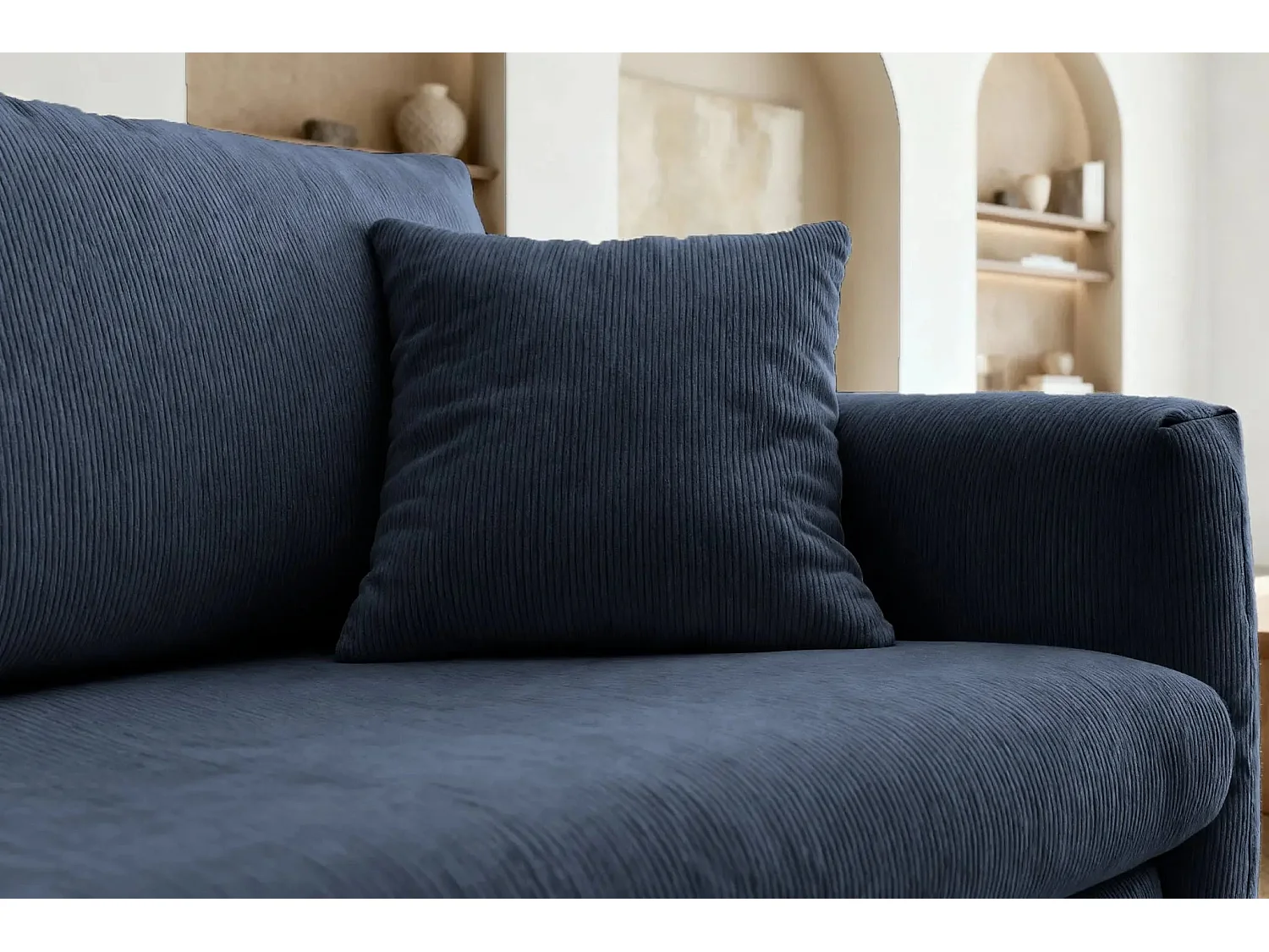 LUMIE - Canapé droit convertible velours côtelé 2 places Bleu