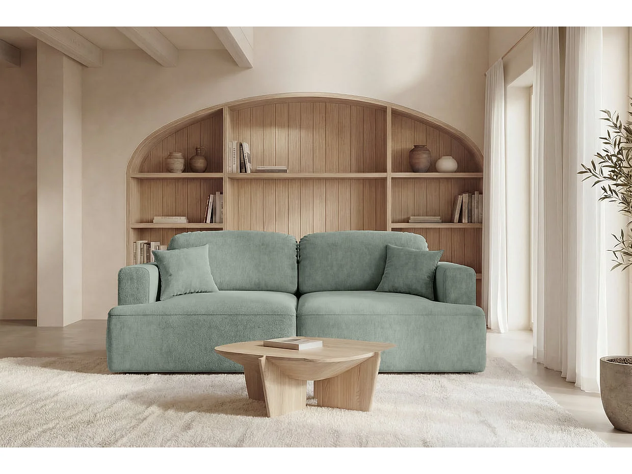 CHIARA - Canapé droit convertible tissu velours 3 places Vert