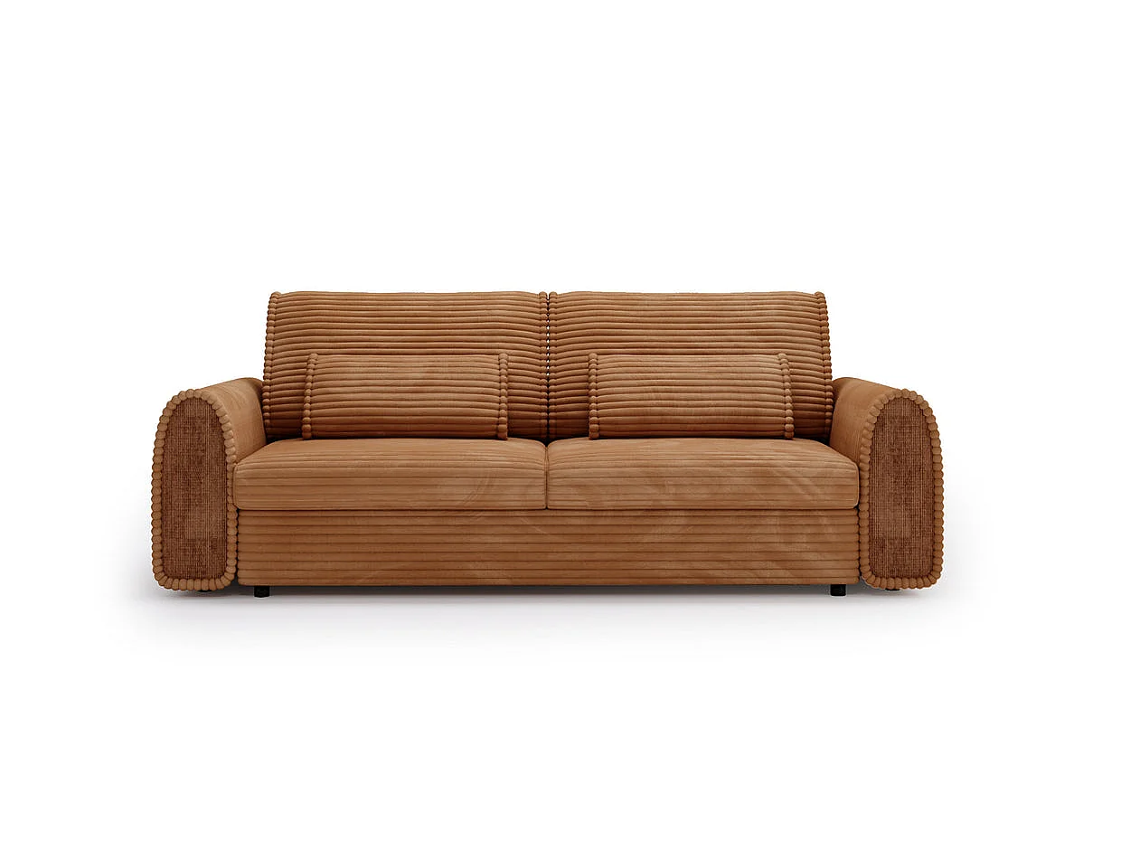 BELLO - Canapé droit convertible bi matière 2 places Terracotta