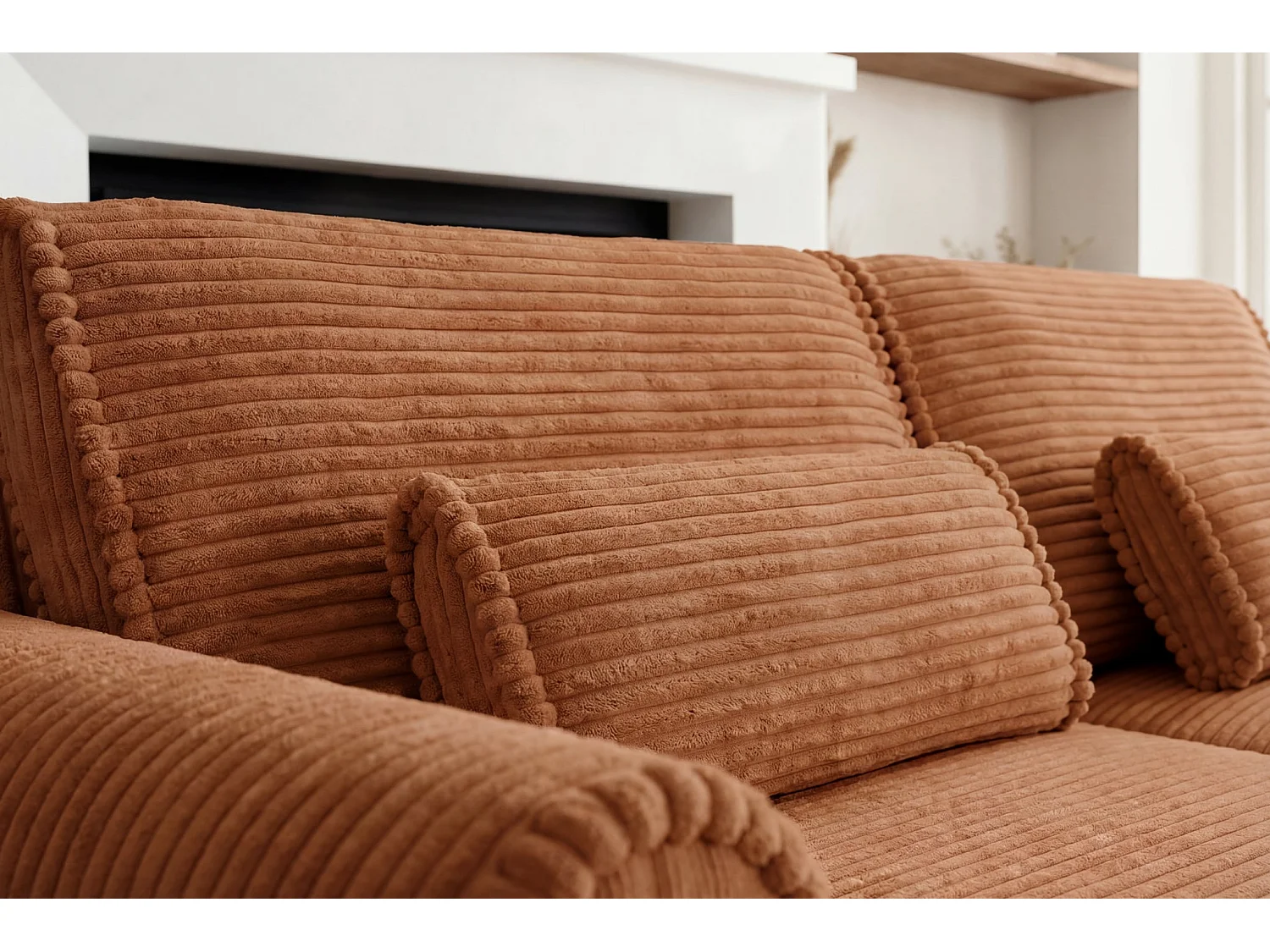 BELLO - Canapé droit convertible bi matière 2 places Terracotta