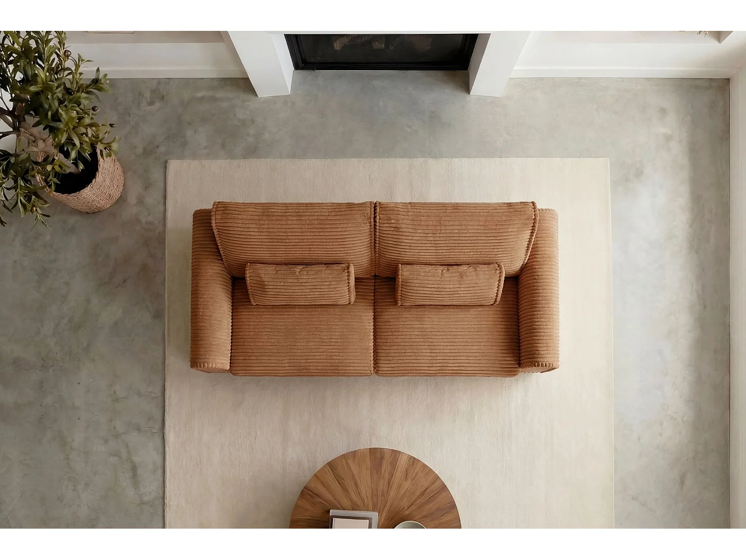 BELLO - Canapé droit convertible bi matière 2 places Terracotta