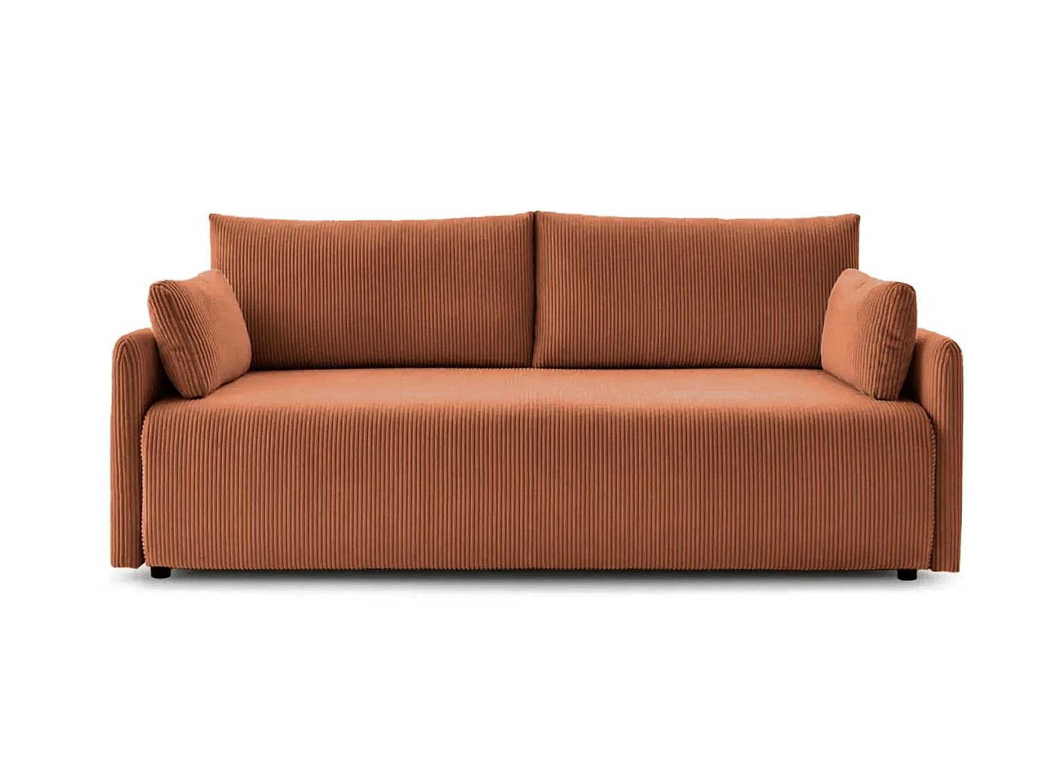AXELLE - Canapé droit convertible velours côtelé 2 places Terracotta