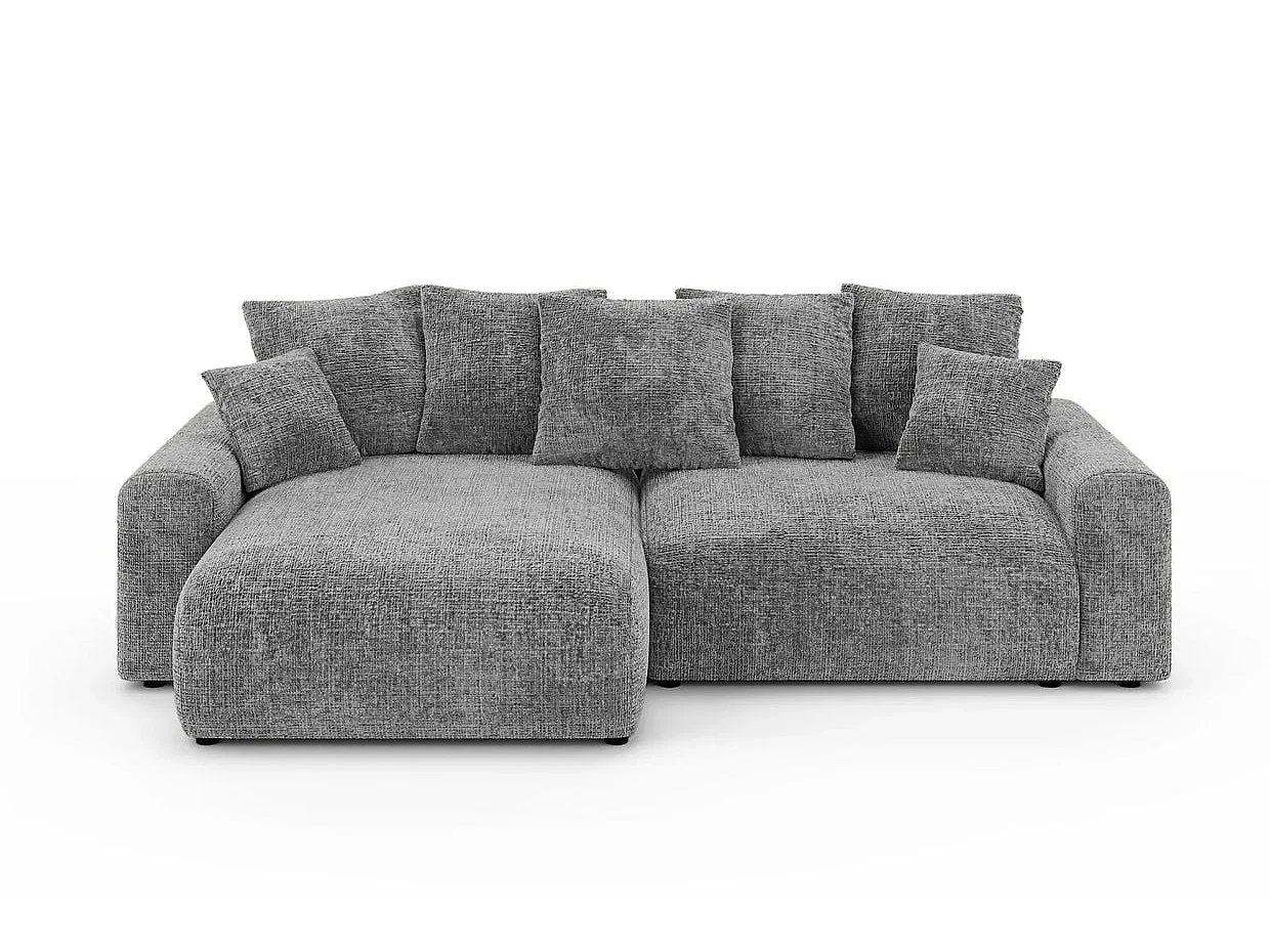 OLI - Canapé d'angle convertible tissu chenille 4 places Gris foncé