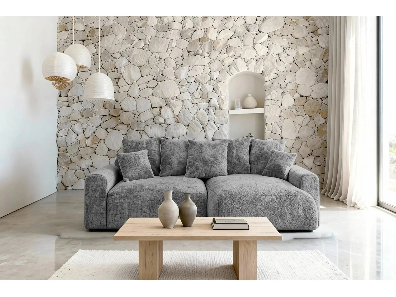 OLI - Canapé d'angle convertible tissu chenille 4 places Gris foncé