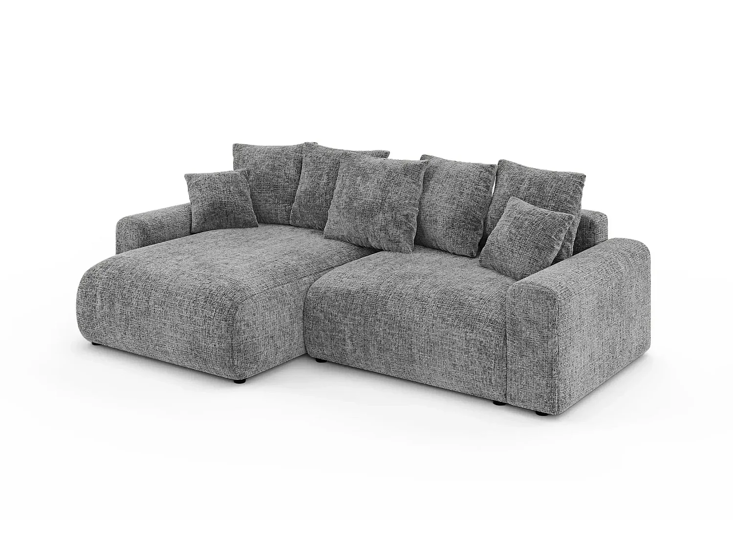 OLI - Canapé d'angle convertible tissu chenille 4 places Gris foncé