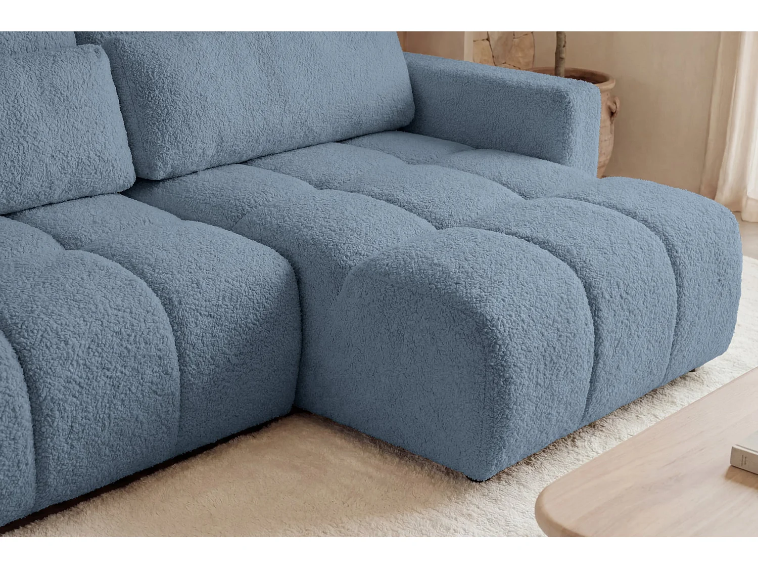 MAIA - Canapé amovible convertible tissu bouclette 3 places Bleu