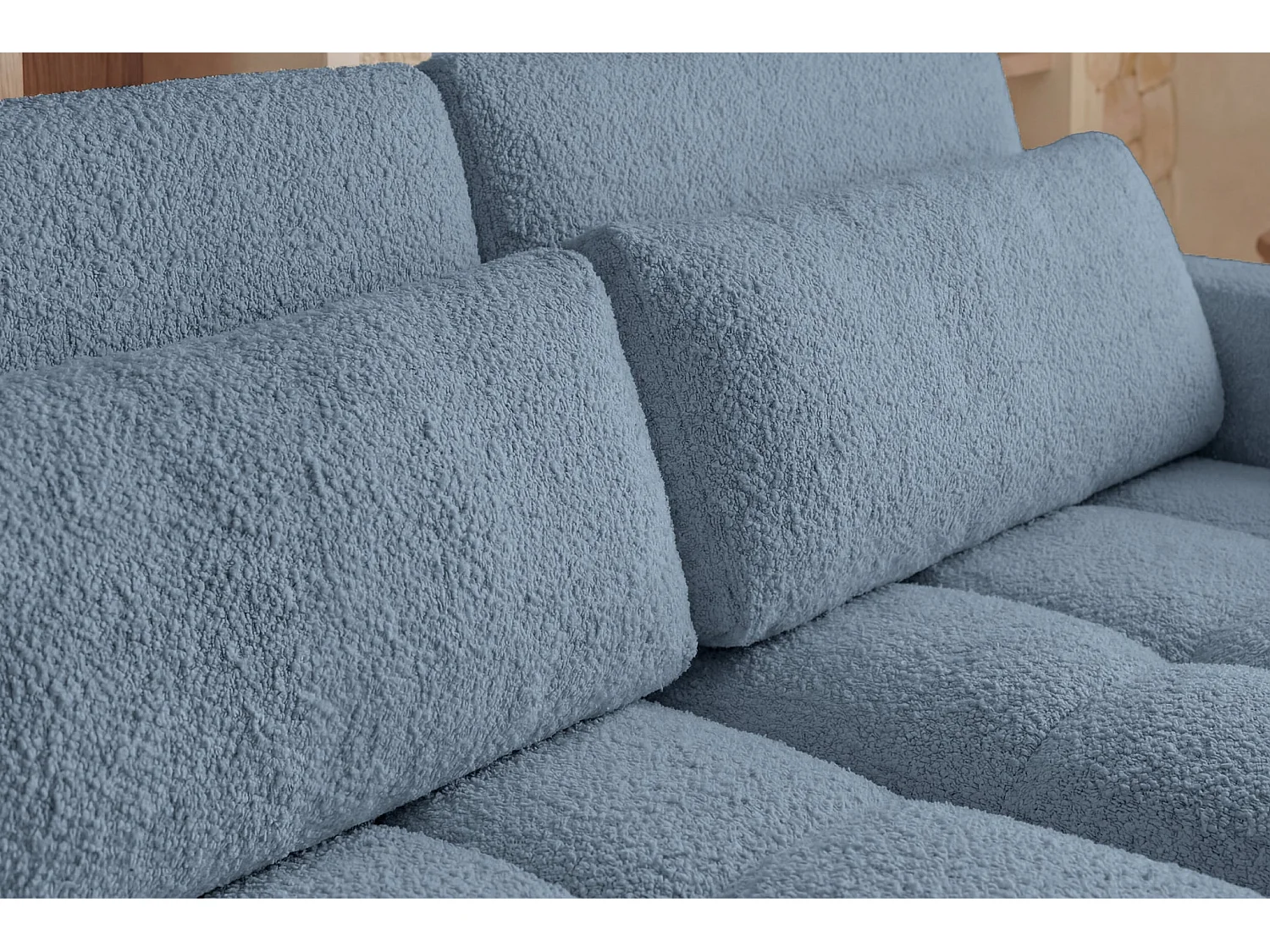 MAIA - Canapé amovible convertible tissu bouclette 3 places Bleu