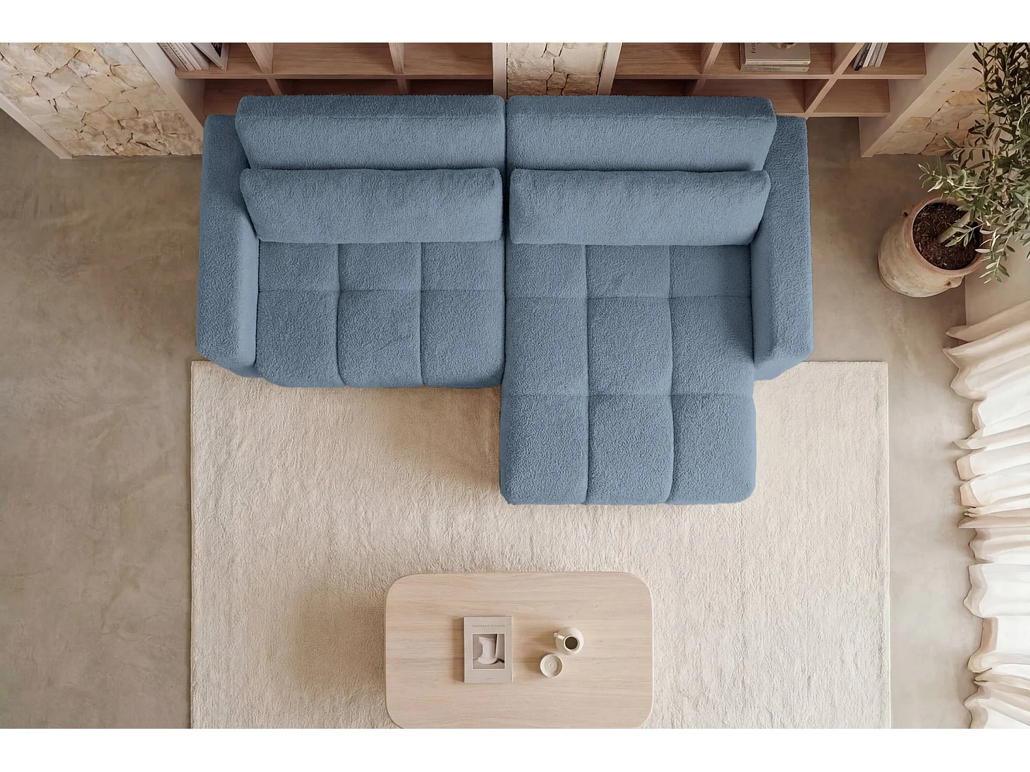 MAIA - Canapé amovible convertible tissu bouclette 3 places Bleu