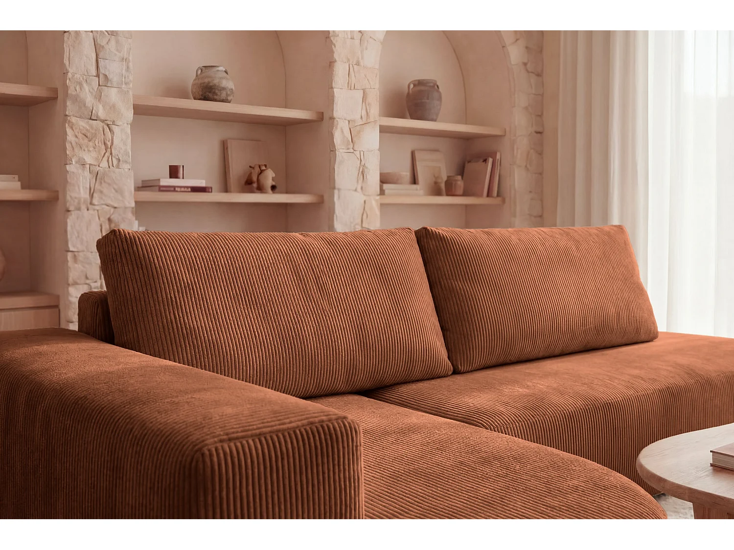 MIREA - Corduroy 4 zits hoekbank rechts - Terracotta
