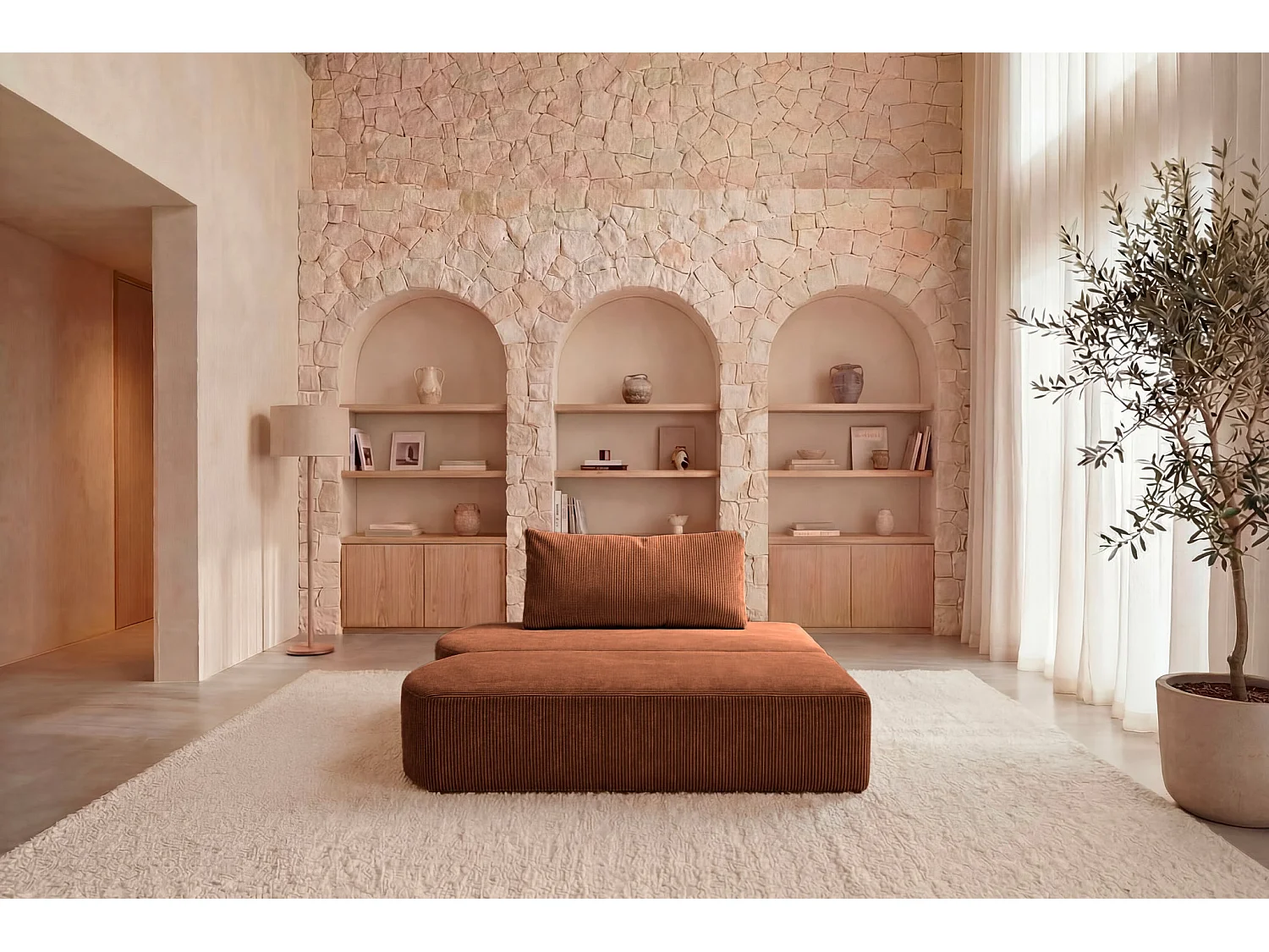 MIREA - Corduroy 4 zits hoekbank rechts - Terracotta
