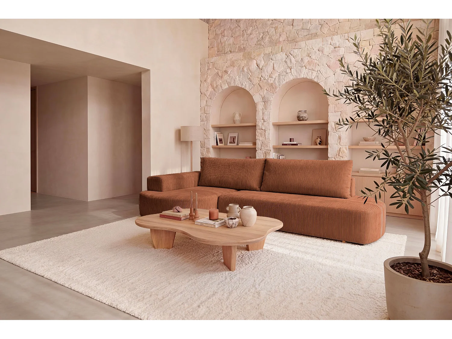 MIREA - Corduroy 4 zits hoekbank rechts - Terracotta