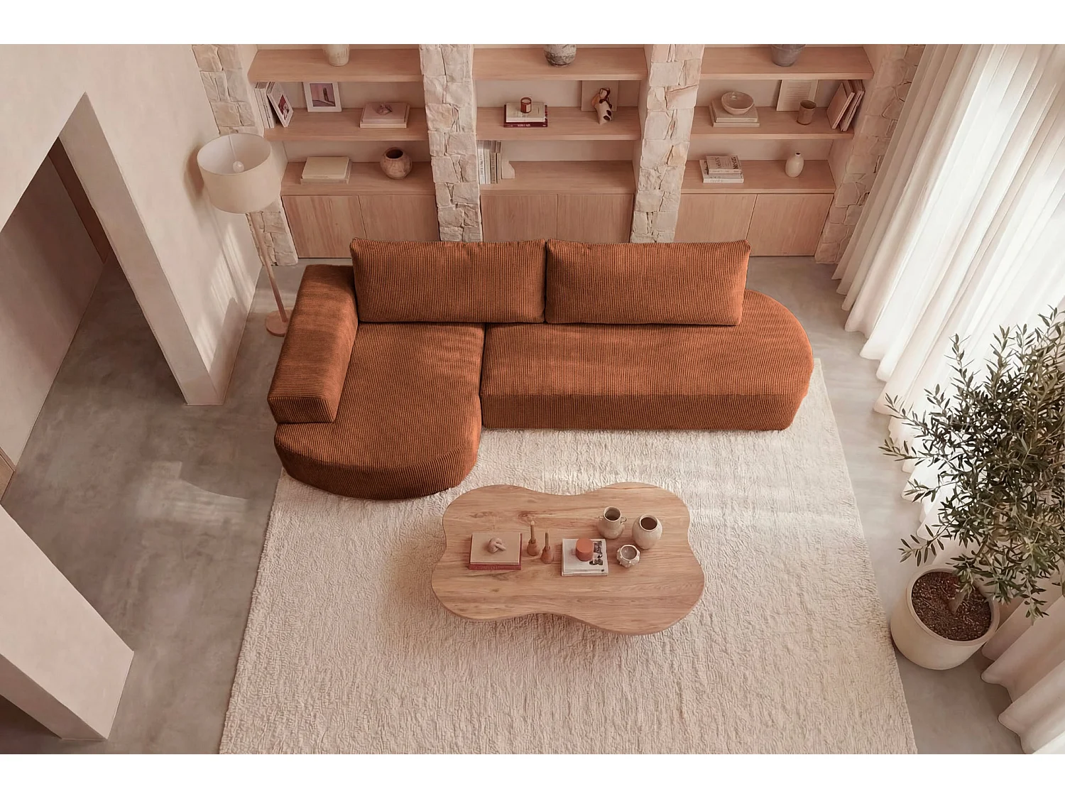MIREA - Corduroy 4 zits hoekbank rechts - Terracotta