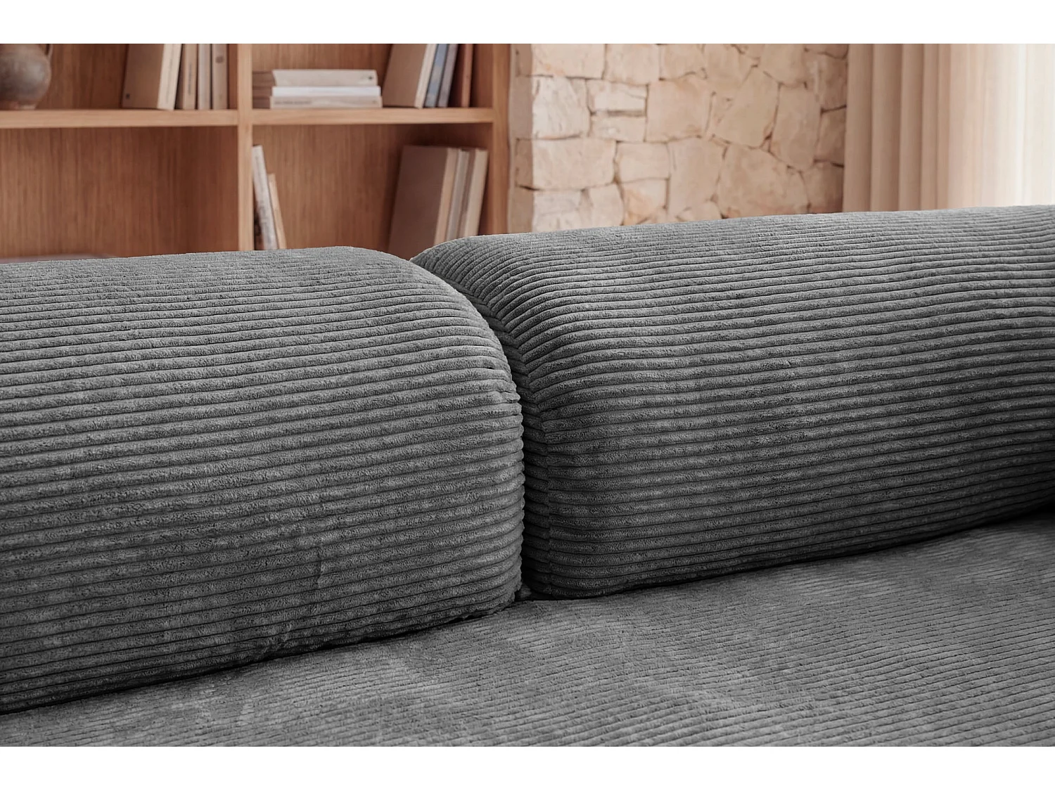 AMARA - Canapé droit convertible velours côtelé 3 places Gris foncé