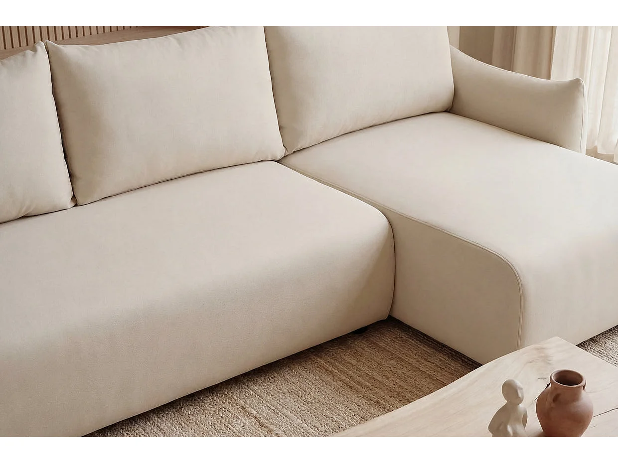 OCEANE - Canapé d'angle convertible tissu doux 3 places Beige