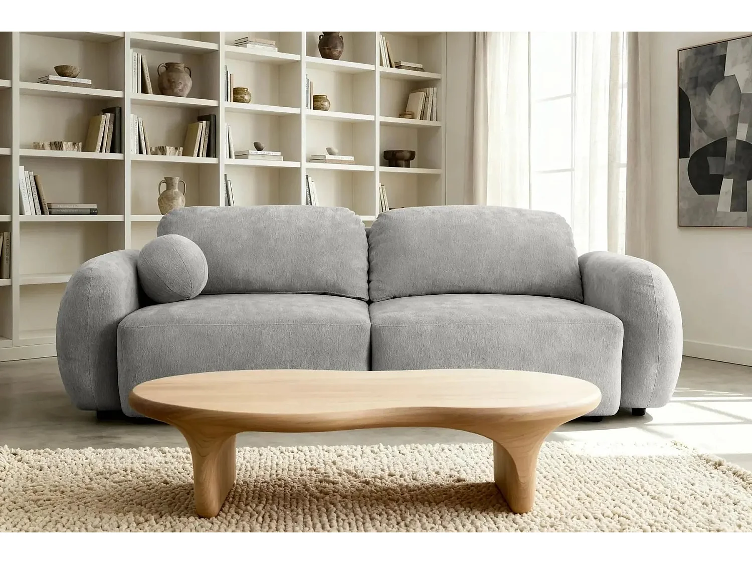 MARTIN - Canapé droit convertible tissu chenille 2 places Gris clair