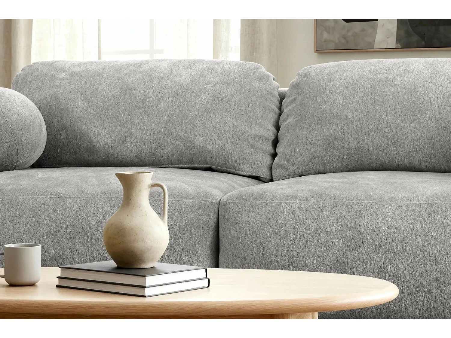 MARTIN - Canapé droit convertible tissu chenille 2 places Gris clair