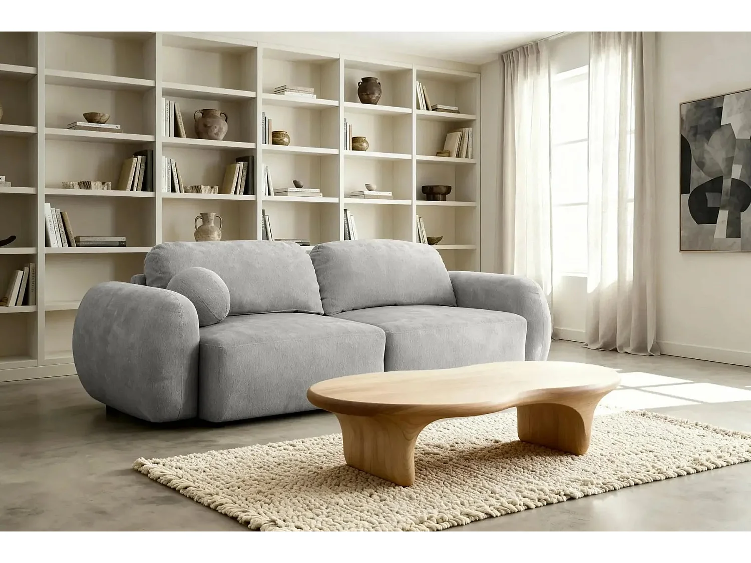 MARTIN - Canapé droit convertible tissu chenille 2 places Gris clair