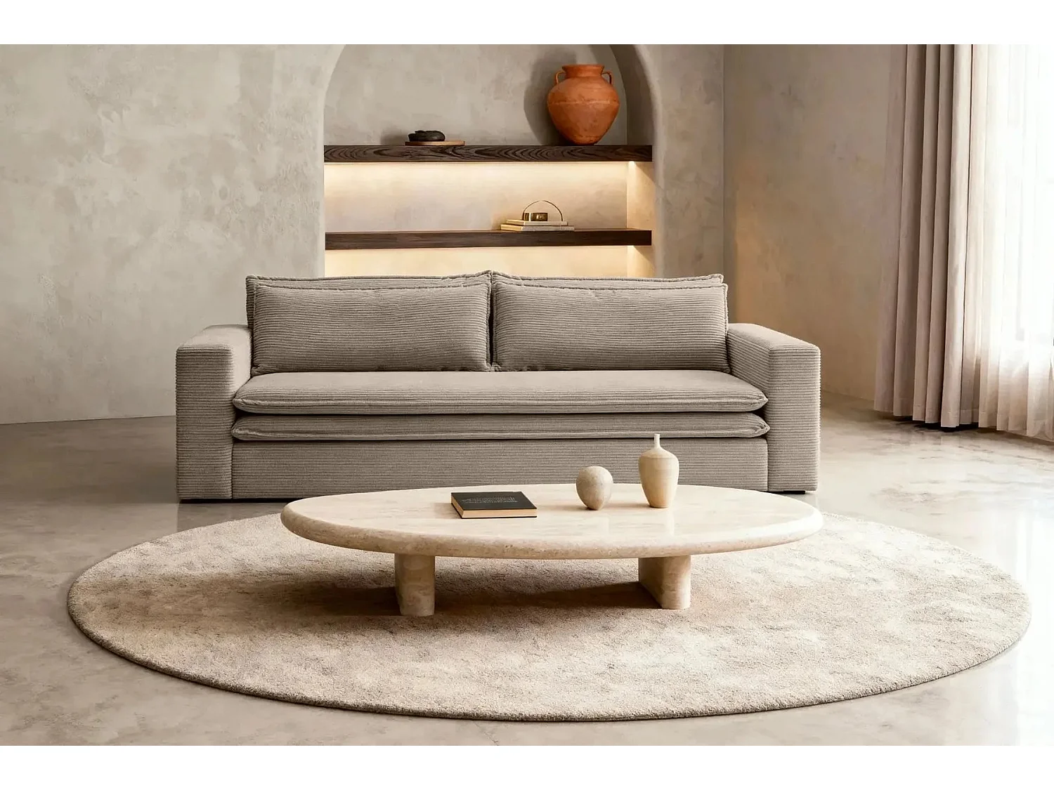 OSCAR PLUS - 3-zits corduroy rechte slaapbank - Taupe