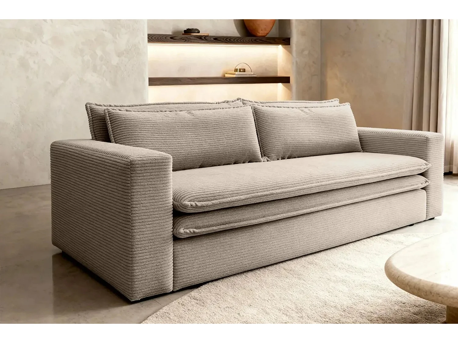 OSCAR PLUS - 3-zits corduroy rechte slaapbank - Taupe