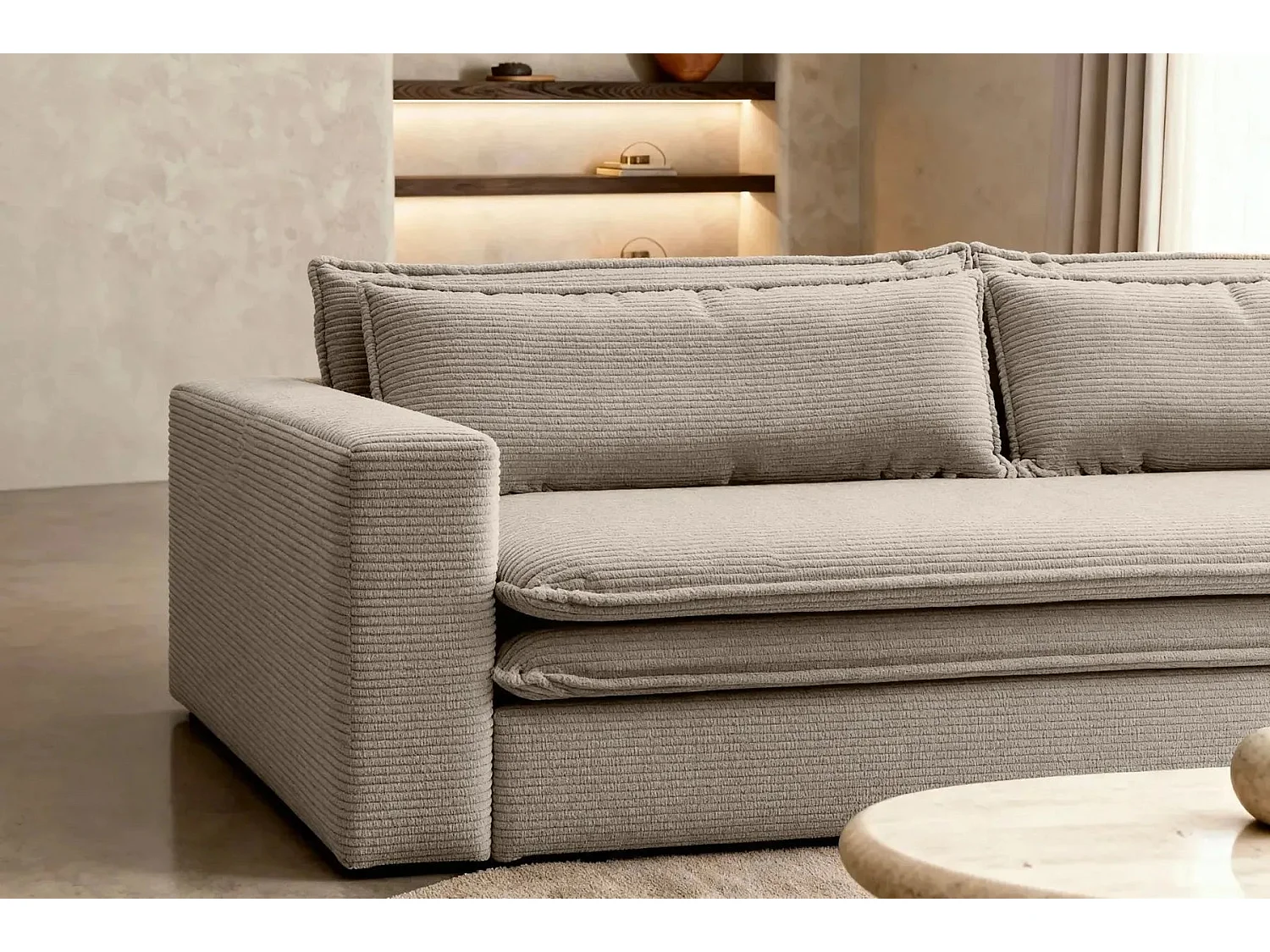 OSCAR PLUS - 3-zits corduroy rechte slaapbank - Taupe
