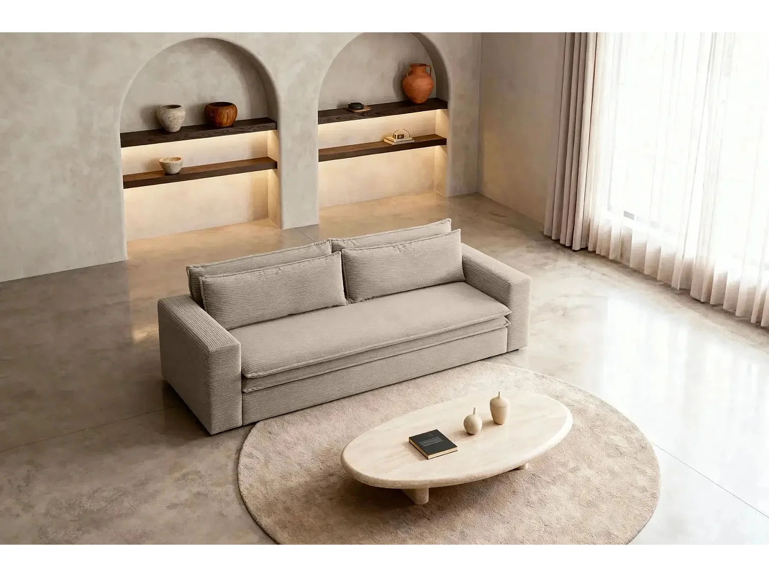 OSCAR PLUS - 3-zits corduroy rechte slaapbank - Taupe