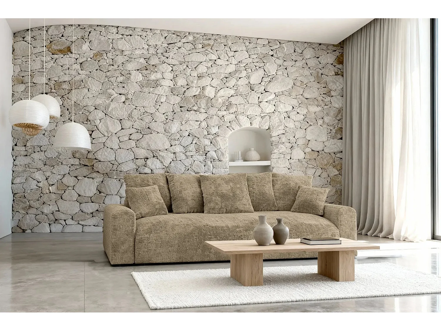 OLI - Canapé droit convertible tissu chenille 3 places Café