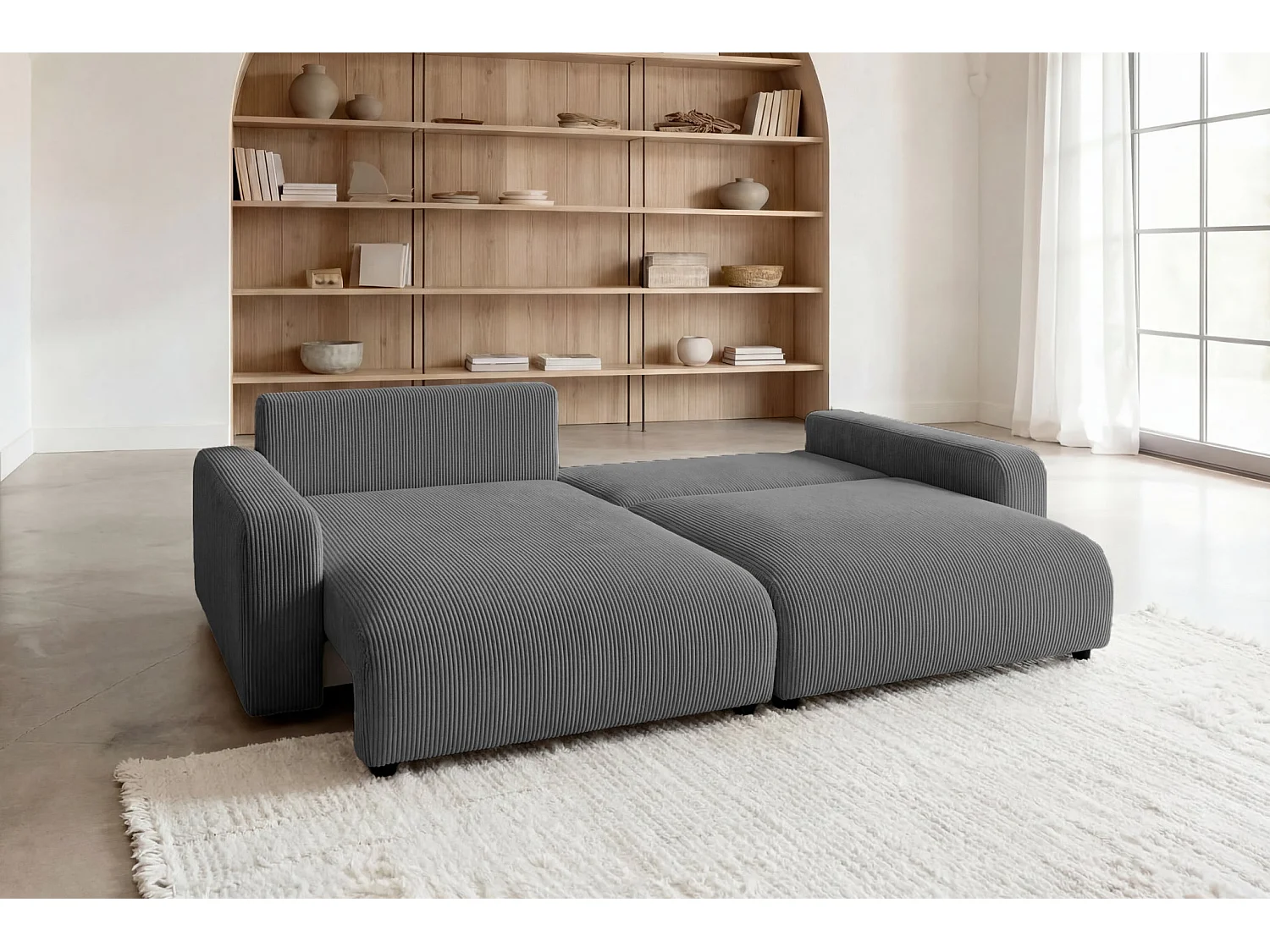 ENA - Canapé d'angle convertible velours côtelé 4 places Gris foncé