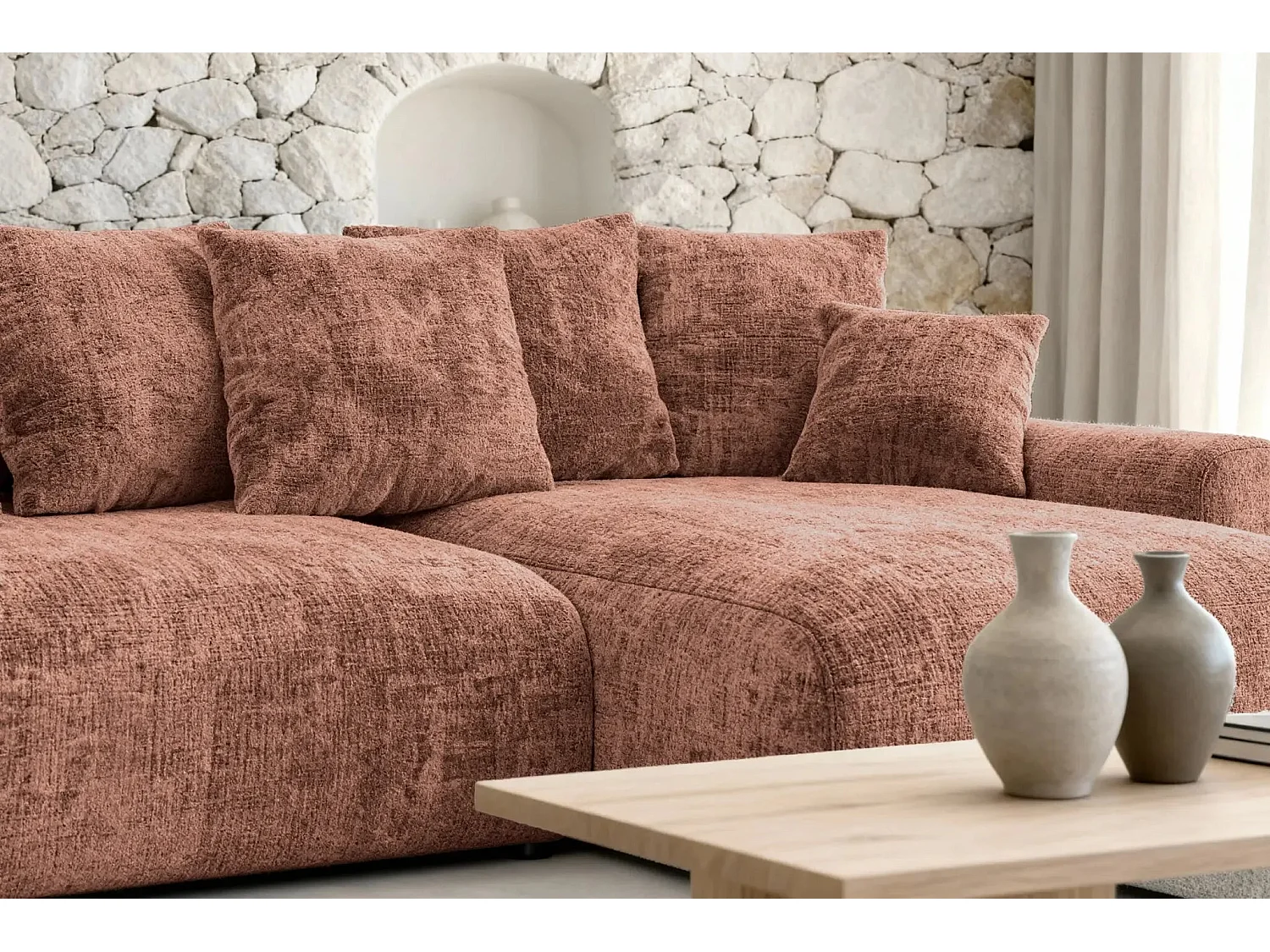 OLI - 4-zits hoekbank in chenille stof - Terracotta