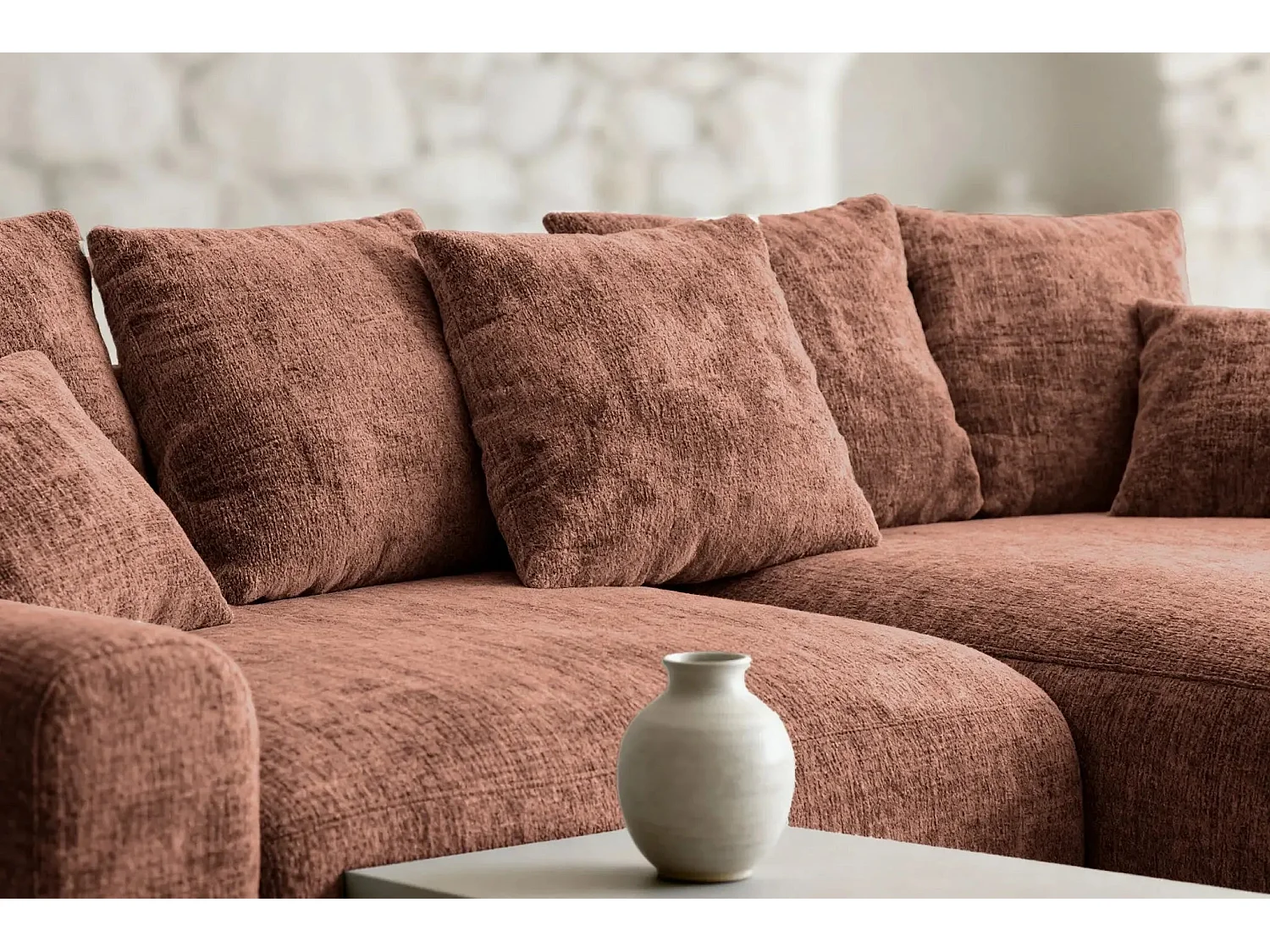OLI - 4-zits hoekbank in chenille stof - Terracotta