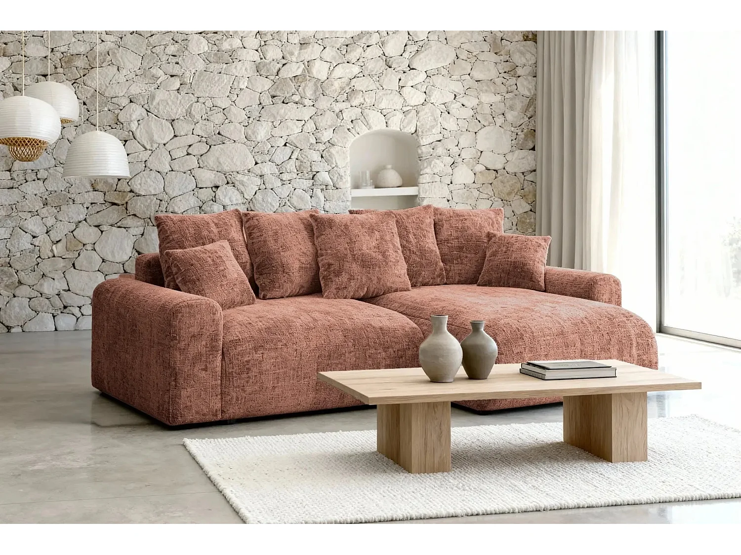 OLI - 4-zits hoekbank in chenille stof - Terracotta