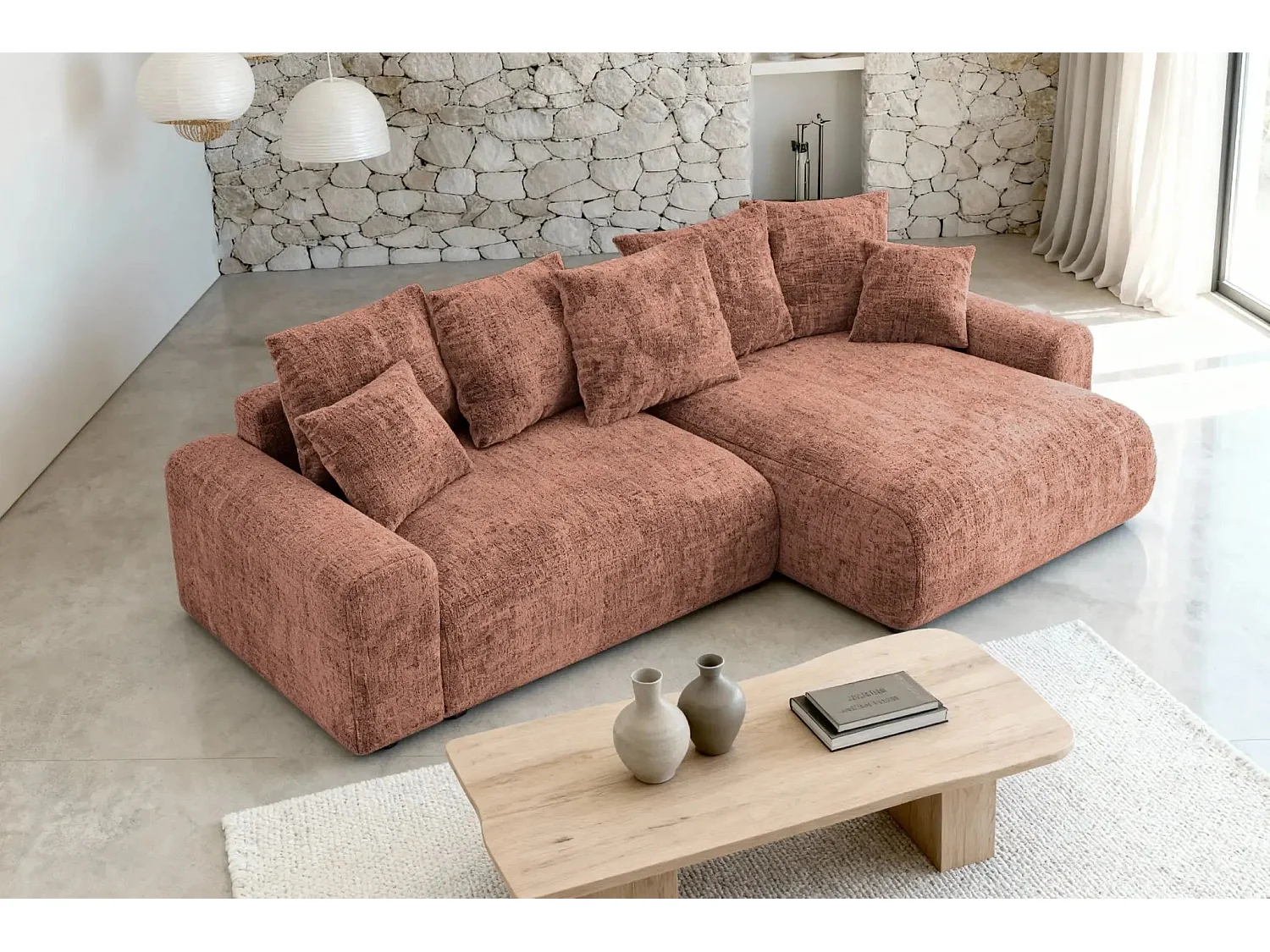 OLI - 4-zits hoekbank in chenille stof - Terracotta