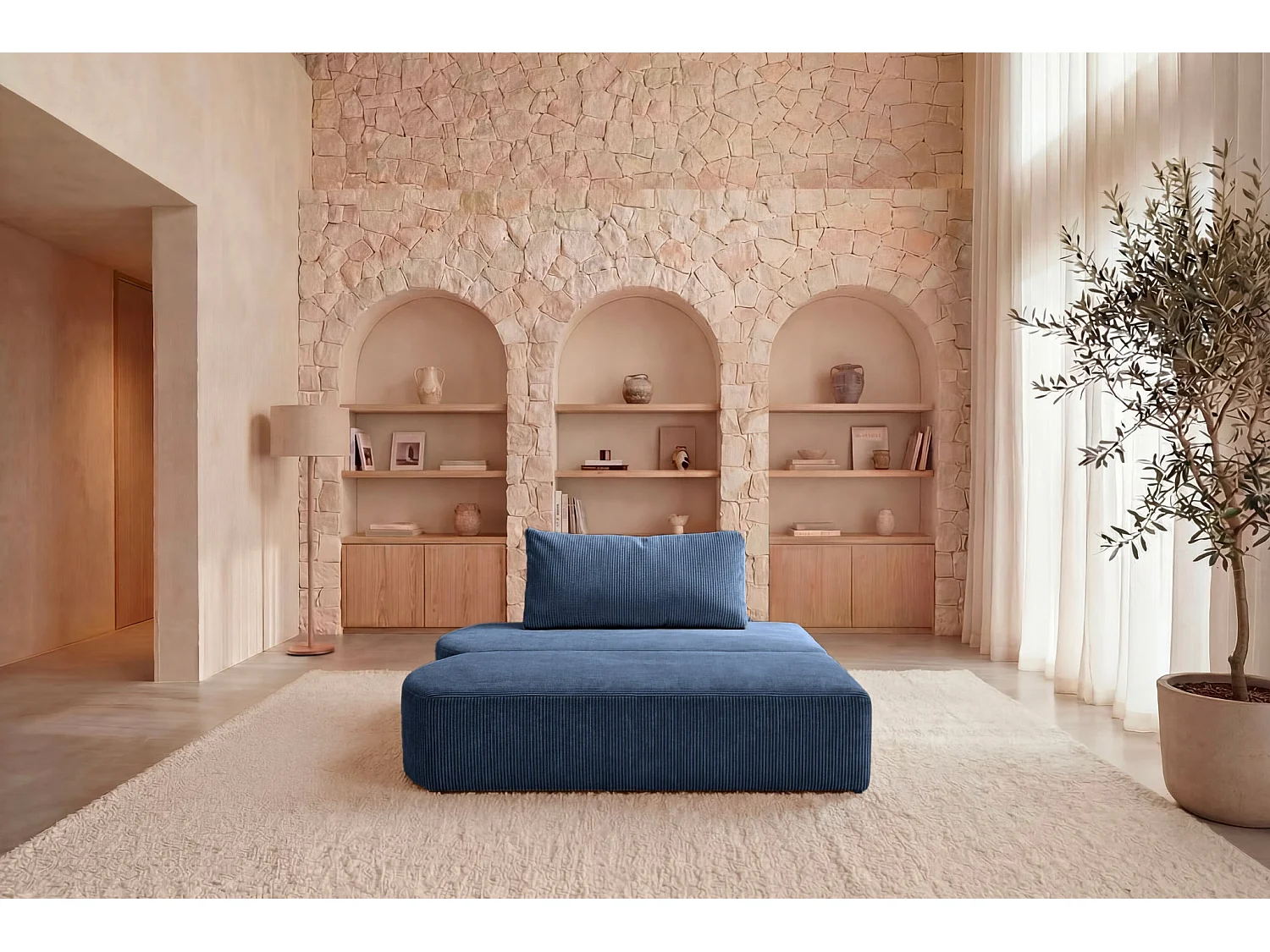 MIREA - Corduroy 4 zits hoekbank rechts - Blauw