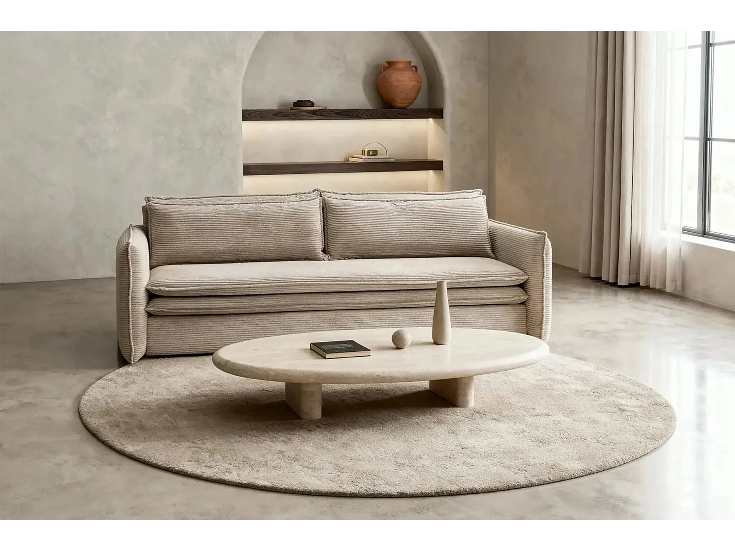OSCAR - 3-zits rechte slaapbank in corduroy -Taupe