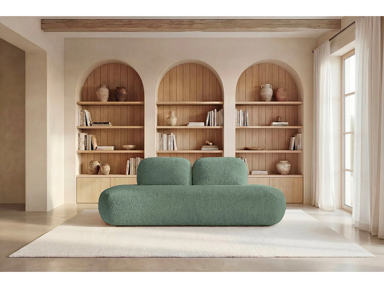 COLIN - Canapé droit convertible tissu texturé 2 places Vert