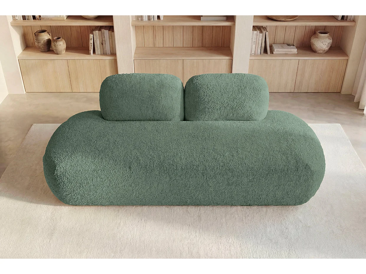 COLIN - Canapé droit convertible tissu texturé 2 places Vert
