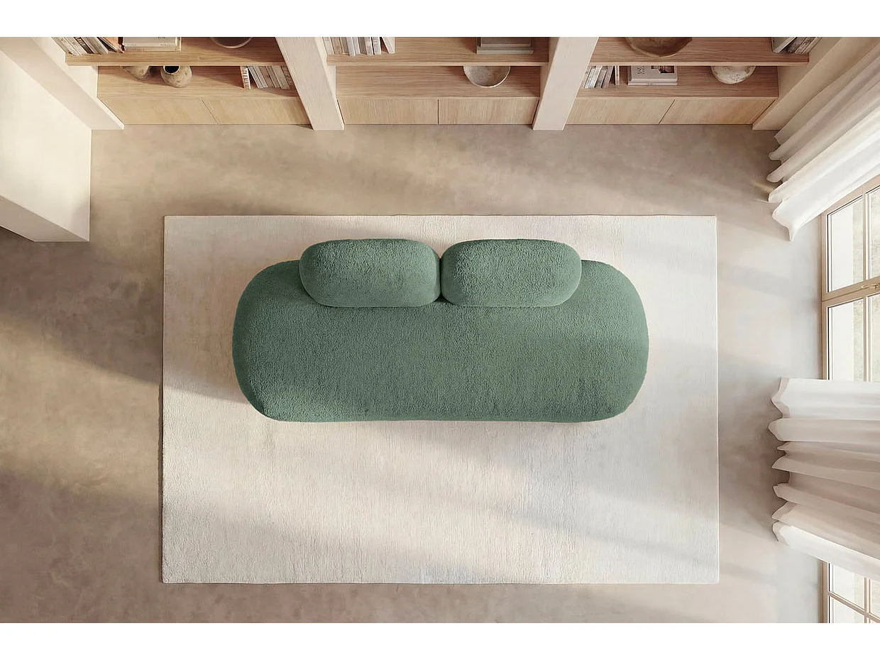COLIN - Canapé droit convertible tissu texturé 2 places Vert