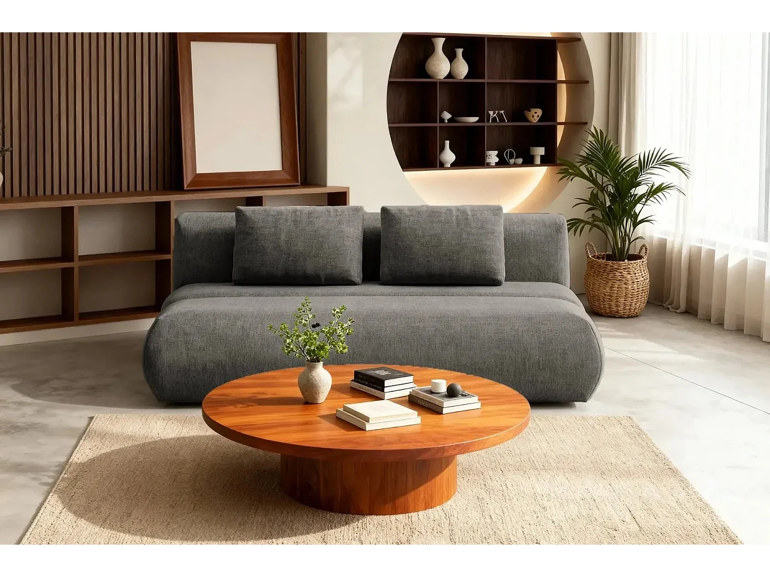 TINA - Canapé droit convertible tissu chiné 2 places Gris foncé