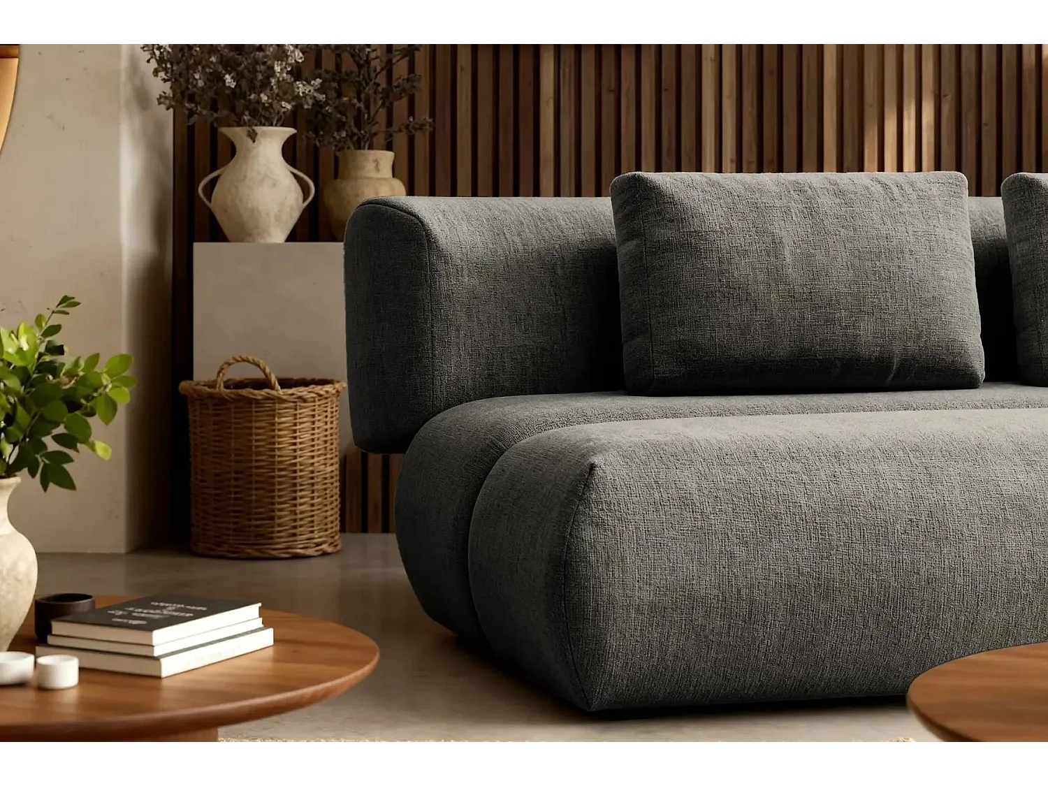 TINA - Canapé droit convertible tissu chiné 2 places Gris foncé