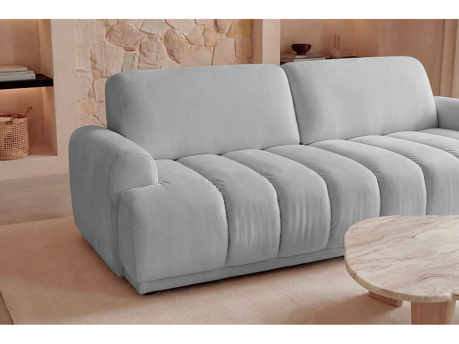 MARIA - Canapé droit convertible lisse 3 places Gris clair