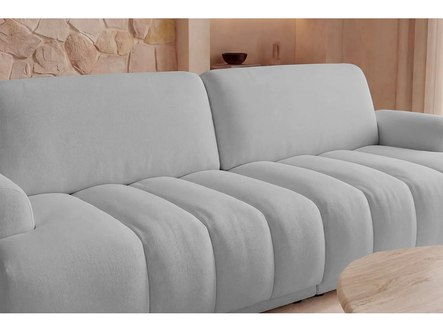 MARIA - Canapé droit convertible lisse 3 places Gris clair