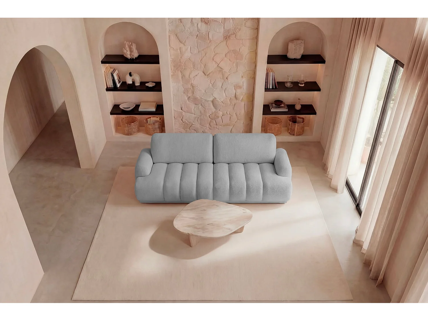MARIA - Canapé droit convertible lisse 3 places Gris clair