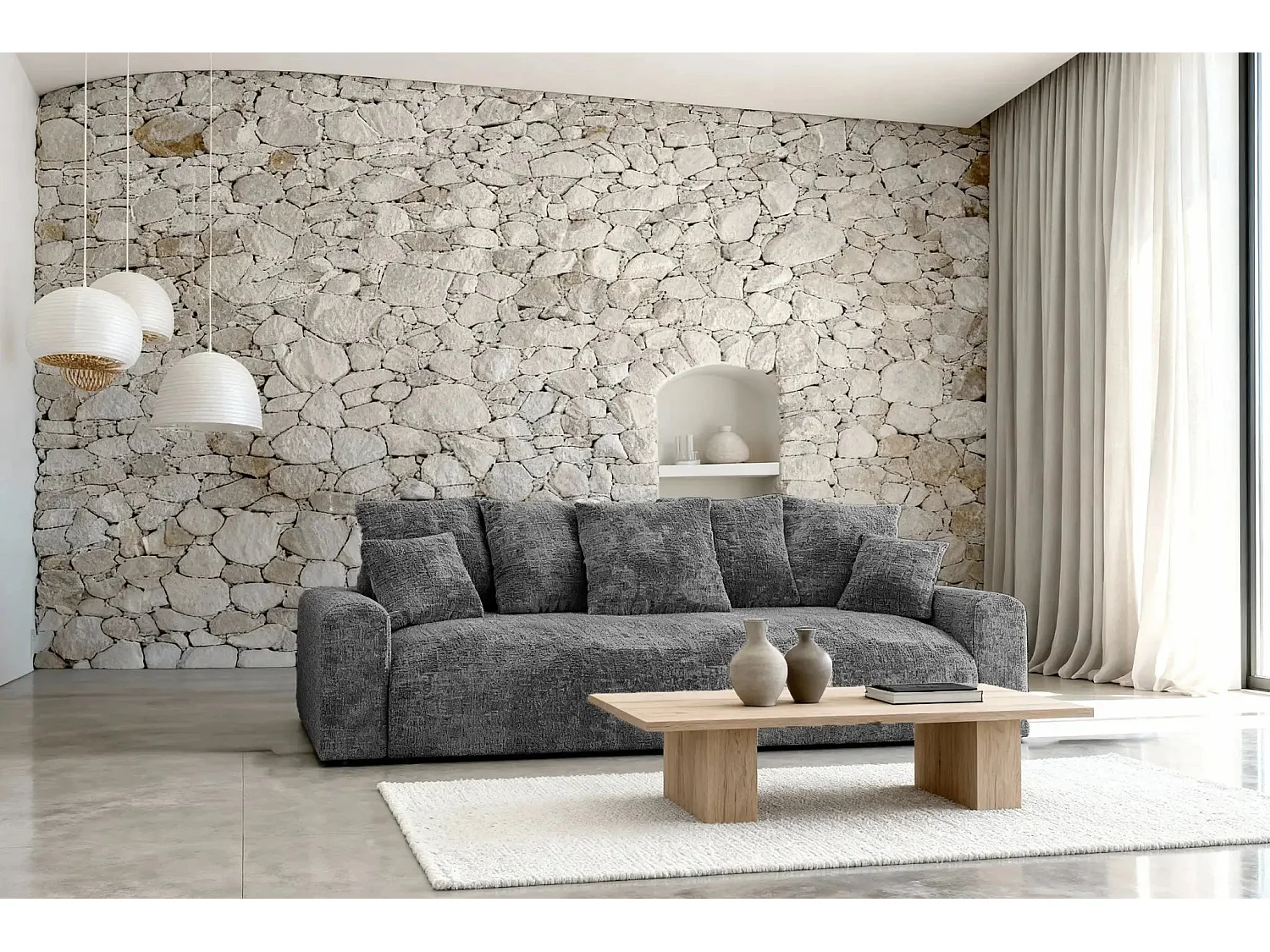 OLI - Canapé droit convertible tissu chenille 3 places Gris foncé